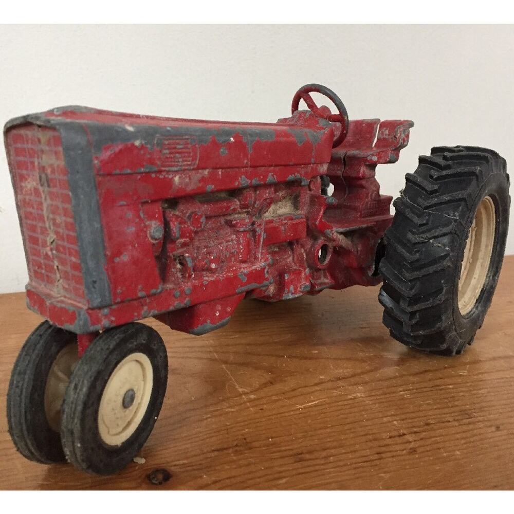 Vtg Primitive Distressed Die Cast Metal Farm Tractor Toy Scale Model USA Made